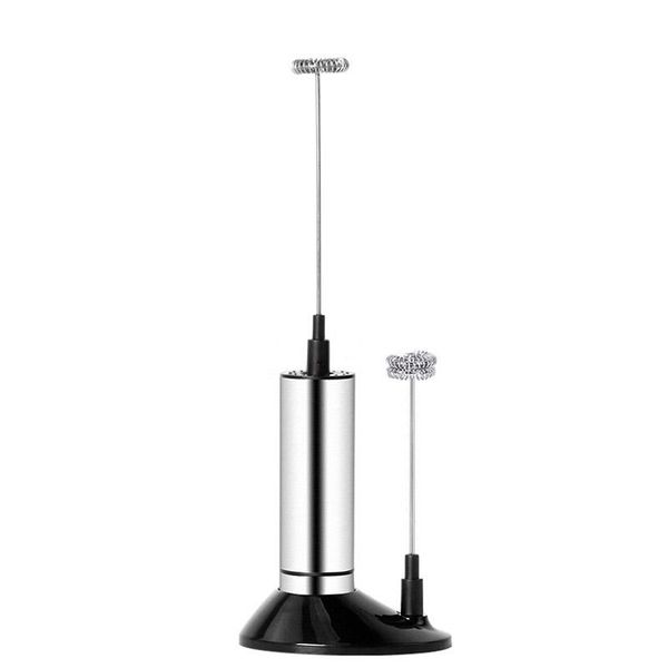 

camp kitchen electric milk frother 2 whisk hand foamer mixer for cappuccino coffee egg beater drinks blender with stand
