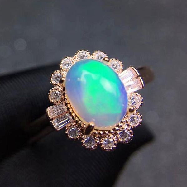 

cluster rings natural real white opal luxury ring 8*10mm 1.7ct gemstone 925 sterling silver fine jewelry j212301, Golden;silver