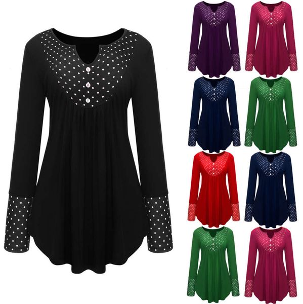 

2021 new fashion new wave dot long sleeve t-shirt in autumn, Black