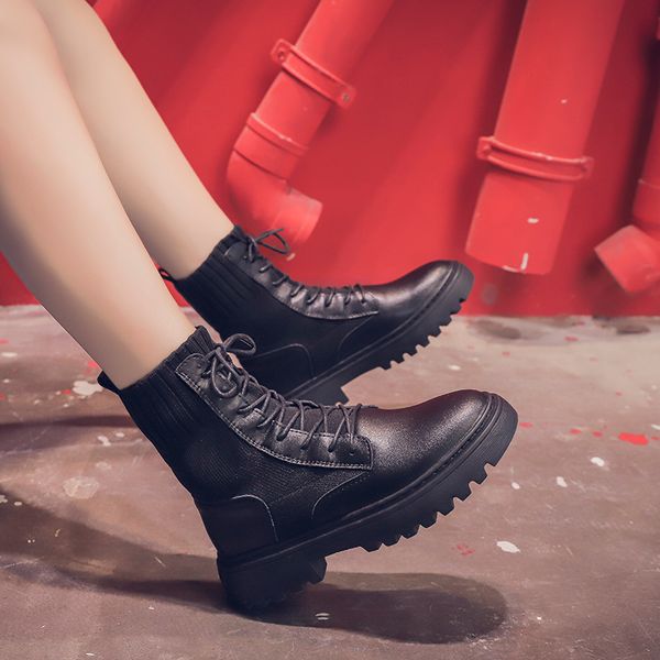 

boots women's black and solid leather boots, women's shoes with mesh platform warm fur large, , qbws