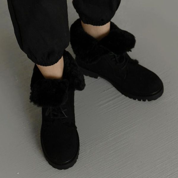 

boots 2021 winter first layer cowhide handmade custom korean round toe fashion, Black