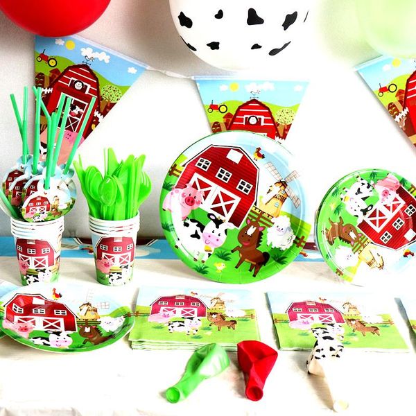 

party decoration farm animals theme tableware paper cup plate napkins banner baby shower balloons kids birthday supplies