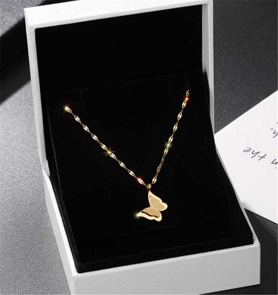 

stainless steel rose gold water ripple frosted butterfly necklace never fade pendant necklaces, Silver