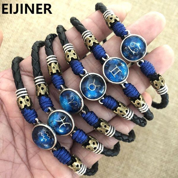 

anklets twelve constellations anklet bracelet men's fashion punk leather adjustable beach cuban jewelry accessories wholesale, Red;blue