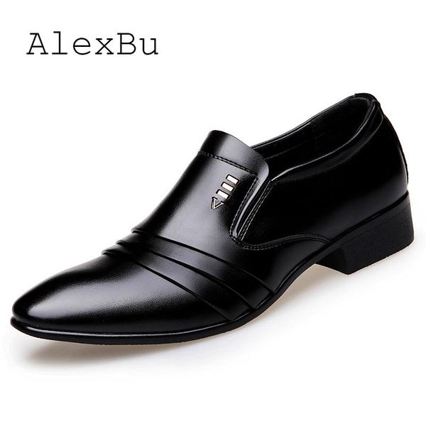 

dress shoes alexbu spring leather man slip on business office men classic pointed toe single shoe comfortable, Black