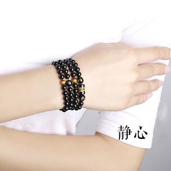 

design bracelet fashion natural rainbow eye obsidian 108 buddha beads black agate 12 zodiac men and women hand string rosary crystal, Golden;silver