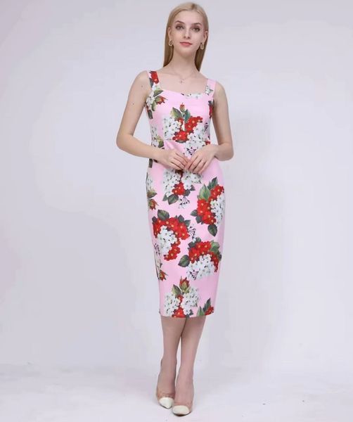 

dresses summer fashion bodycon plus size ladies spaghetti strap beautiful flower print split midi pink 2xl 3xl 4xl, Black;gray