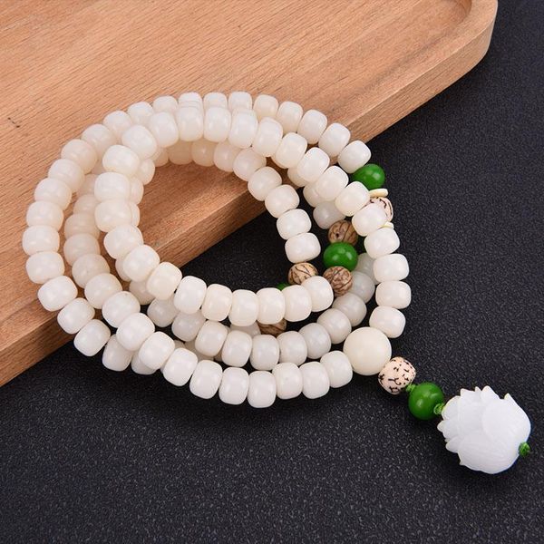 

beaded, strands imitiation white jade bodhi hand string bracelet 108 rosary buddhist beads lotus literary jewelry gifts for lovers or friend, Black