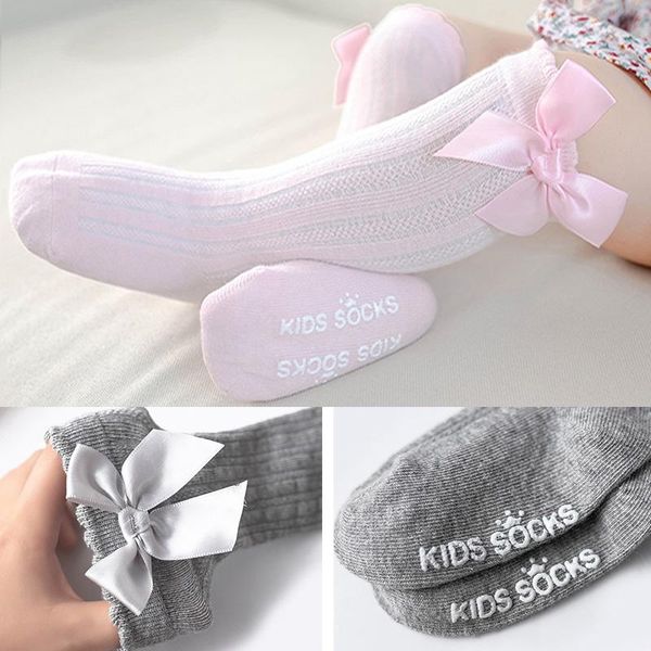 

socks baby girls kids toddler big bow princess soft cotton lace infant knee high, Pink;yellow
