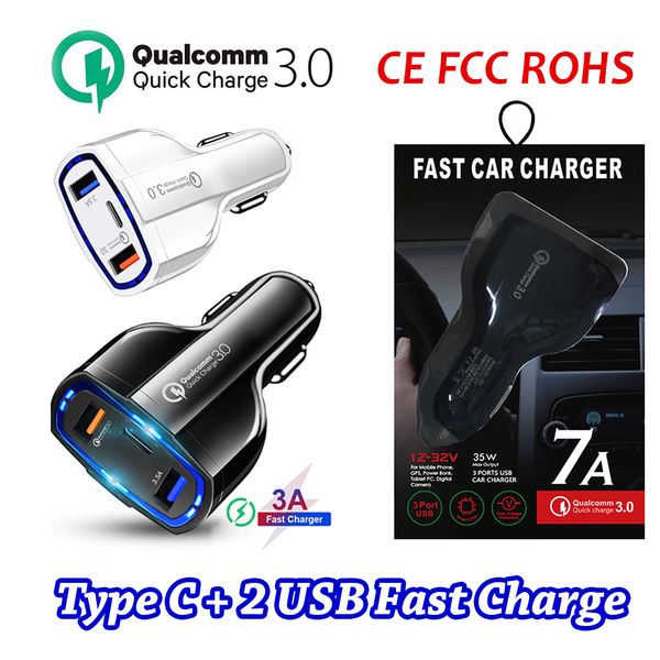 USB-C Автомобильное зарядное устройство Dual Port USB быстрой зарядки Тип C Компактный адаптер питания PD QC3.0 для iPhone Samsung Huawei с пакетом
