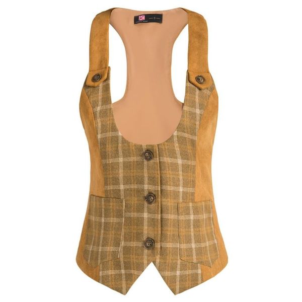 

women's jackets kk women faux suede patchwork vest u-neck handkerchief hem coat two patch pockets in the front, Black;brown