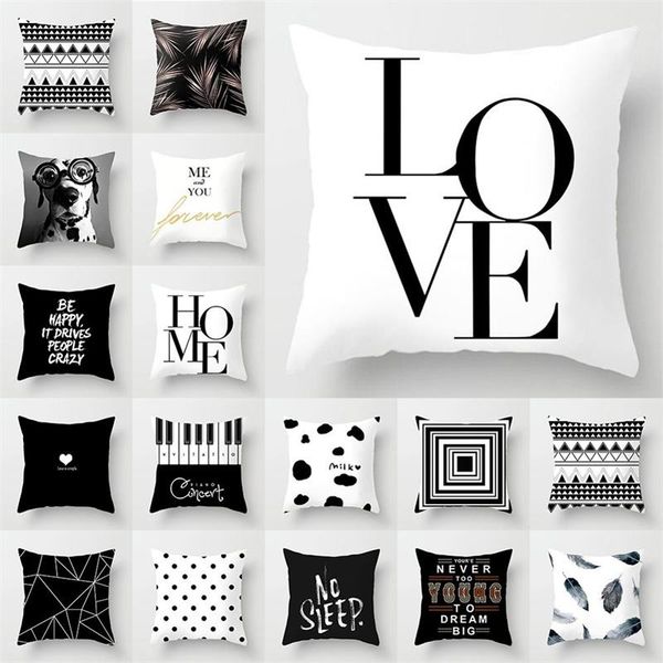 

cushion/decorative pillow fashion decorative pillowcase black/white geometric throw cover case cushion for living room square home decor