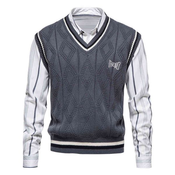 

2021 autumn winter casual all-match knitted tank harajuku simple patchwork knit for men fashion svels vt sweater, White;black