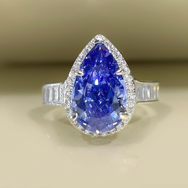 

cluster rings 2021 tanzanite blue ring female 8*13 flower cut personality fashion 5a zircon factory direct sales, Golden;silver
