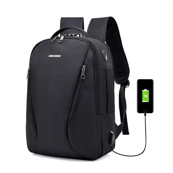

suutoop high capacity men's backpack usb portable nylon solid school