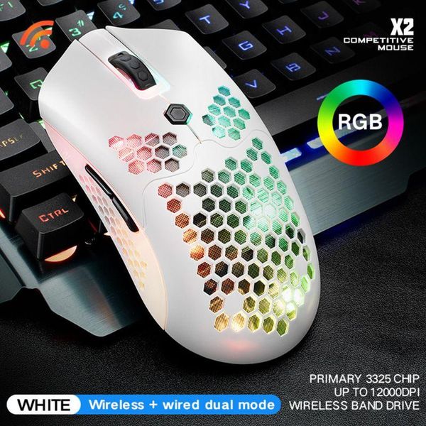 

mice x2 12000dpi dual mode gaming mouse 7 keys hollow out rgb light wireless e65a