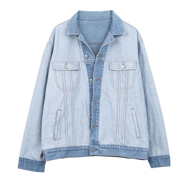 

women denim jacket blue patchwork c0150 210514, Black;brown