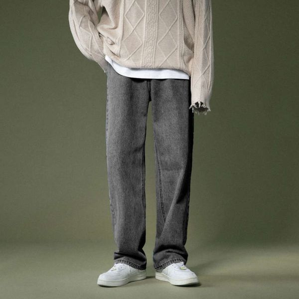 

wide legs korean fashion retro random rights jeans broek men streetwear herfst wild losse hip hop denim while -2xl, Blue