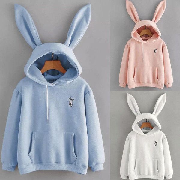 

women's hoodies & sweatshirts autumn winter women casual cute girls ears hoodie solid color pocket loose sweatshirt warm coat pullover, Black