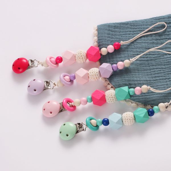 

pacifier holders baby clips chain weaning teething natural wooden teether feeding accessories newborn teeth practice toys b5524