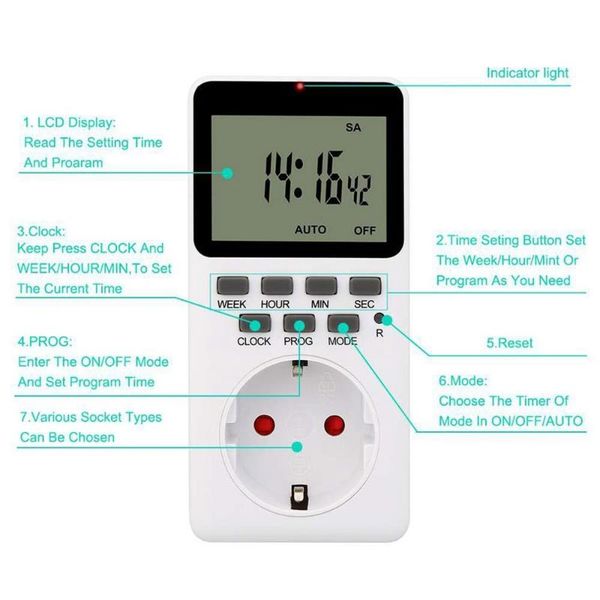 

timers electronic digital timer switch eu uk us plug kitchen outlet 230v 120v 7 day 12/24 hour programmable timing socket