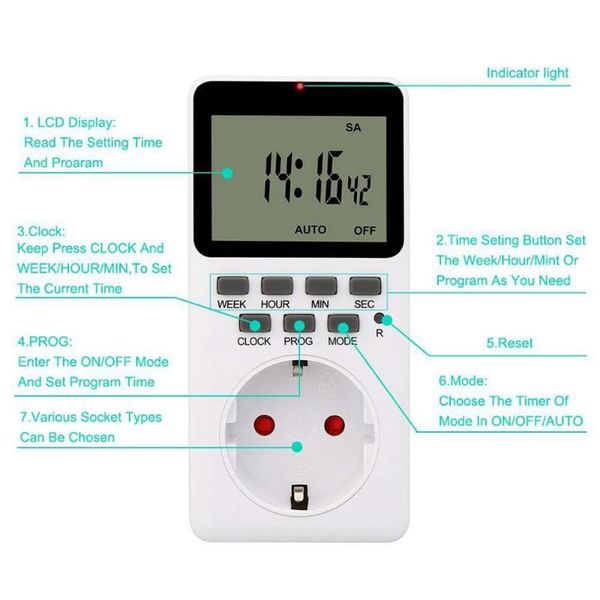 Timers Timer eletrônico Digital Switch EU UK US Plug Kitchen Outlet 230V 120V 7 Dia 12/24 Horário Programável Tomamento de Timing