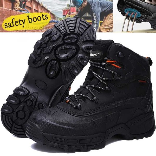 

man's safety shoes for steel toe hiking boots men waterproof work protection anti-collision hunting with iron sheet 211023, Black