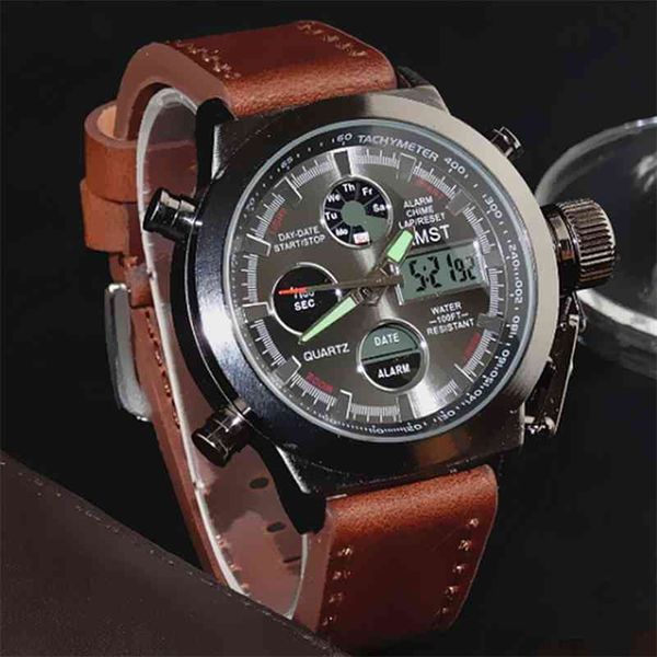 Amst Militar Relógios Dive 50m NylonLeather Strap LED Relógios Homens Top Marca Luxo Quartz Watch Reloj Hombre Relogio Masculino 210329
