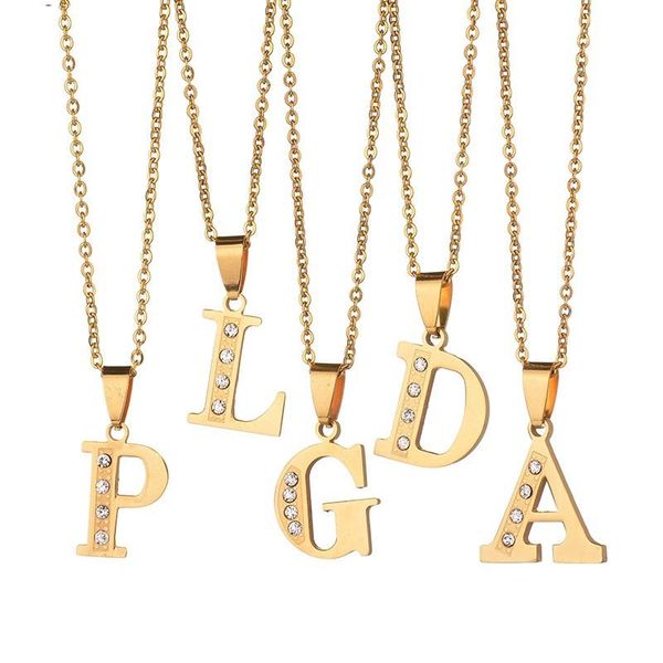 

fashion crystal english alphabet necklaces pendant stainless steel for men chain women necklace jewelry 2021 chains, Silver