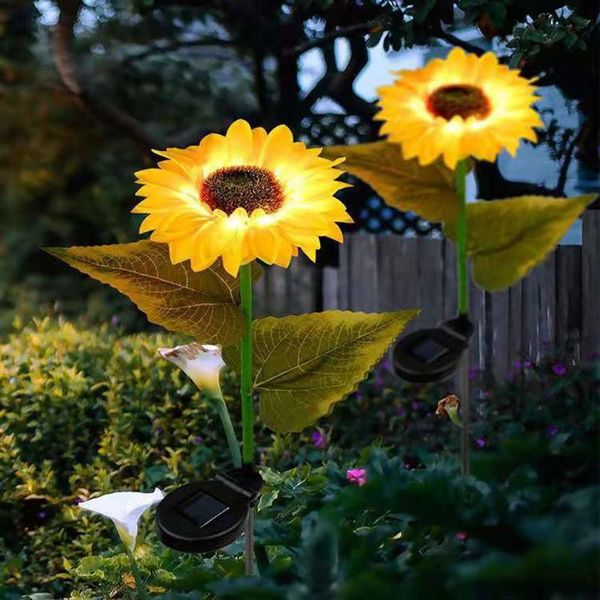 

lawn lamps 2pcs outdoor solar sunflower garden decoration lights waterproof led powered pathway decorative landscape lamp