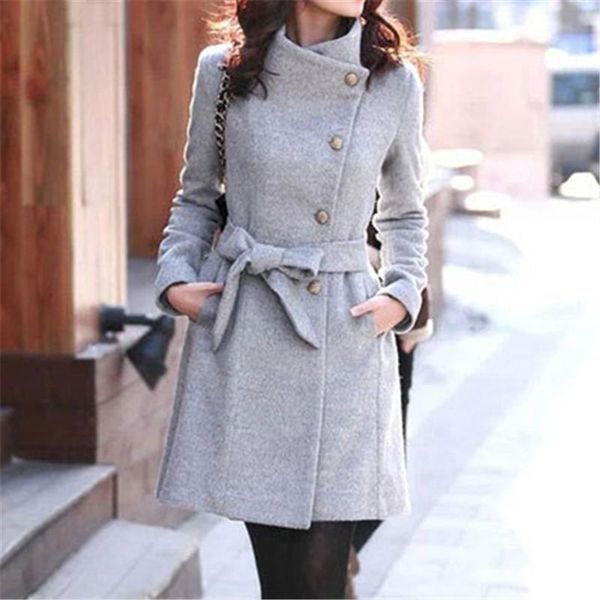 

women's wool & blends 2021 clothing fashion slim streetwear casual belt coat windbreaker elegant women toyouth long, Black