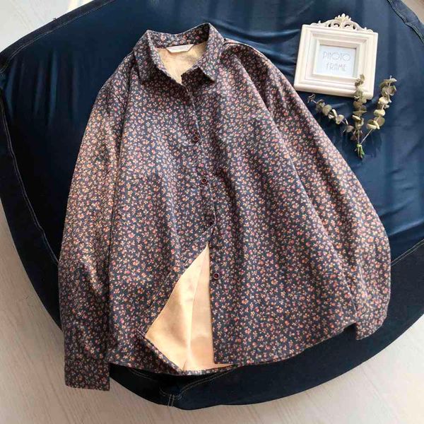 

skirt shirt mori blouse girl brushed literary floral garden retro thickening more velvet, Black