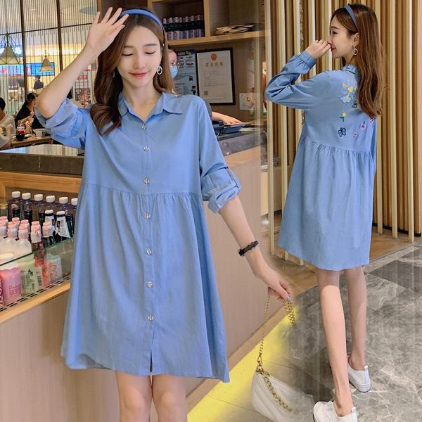 

maternity dresses 0822# dress spring autumn cotton striped long sleeve loose stylish for pregnant women mom, White