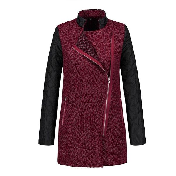 

women's jackets fashion girls jacket patchwork long sleeve wool coat with side zipper pocket outwear, Black;brown