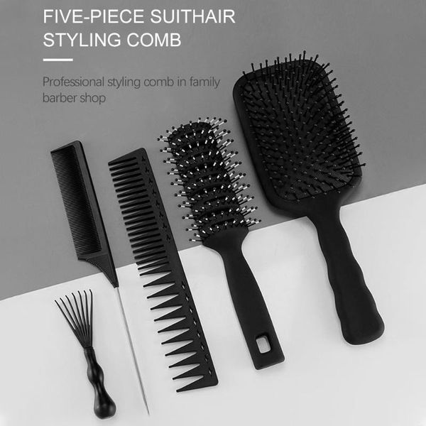

hair brushes 5pcs men women home grooming portable cutting anti static barber tools abs pintail brush styling comb set professional, Silver