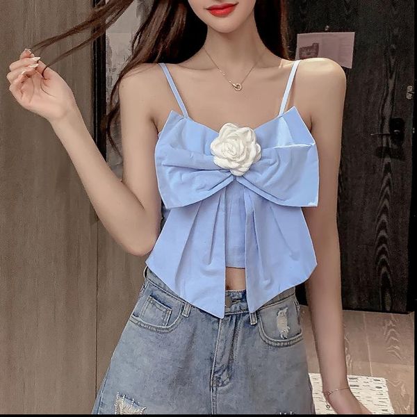 

womens tanks summer bow flower camisole slim fit cropped shirt bra lovely sweet girls ladies sleeveless t, White