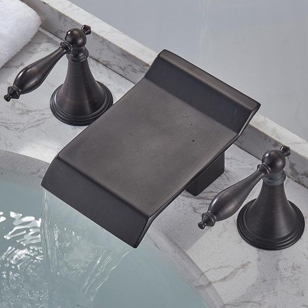 

bathroom sink faucets arrivals 3 holes square basin waterfall faucet brass black oil brushed widespread
