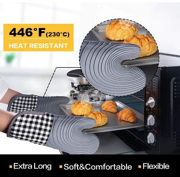 Cozinha Silicone 4 Pc Luvas Sets Engrossar Mitts Forno Impermeável Cozinhar Luva Flexível Pot Flexible Mitt Set