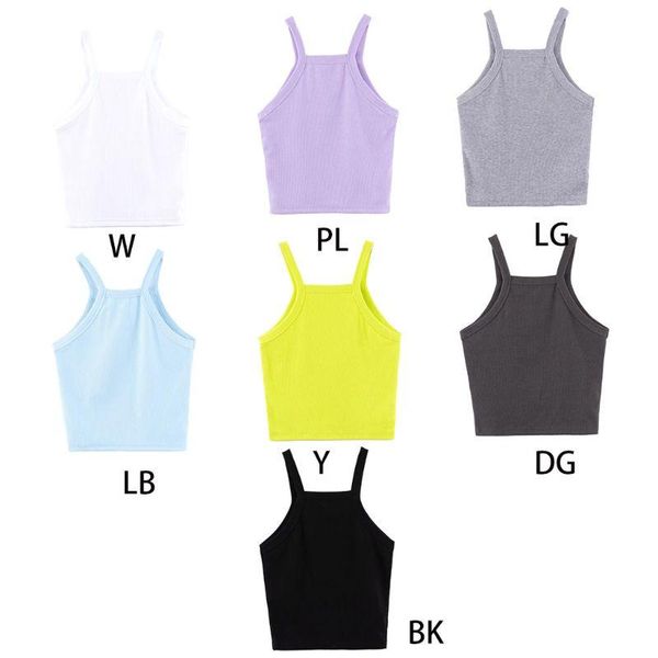 

women's tanks & camis women stretch-fitting slim ribbed tank umbilical narrow shoulder thread vest summer casual fitness short knitted, White