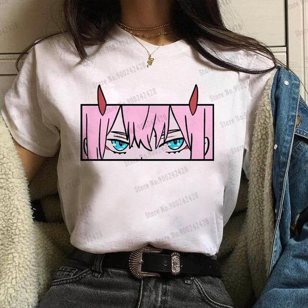 

funny darling in the mens t shirt franxx graphic men harajuku aesthetic zero two cute cartoon pink girl, White;black