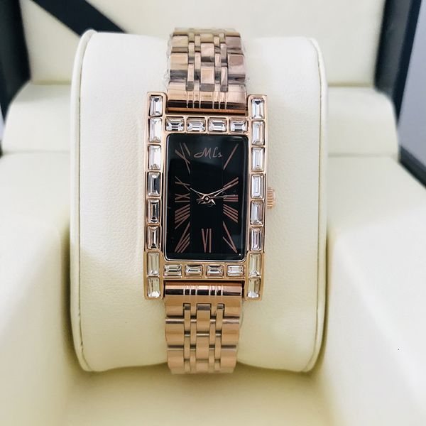 

melissa watch women's fashion rectangular diamond rose gold solid steel band high grade, Slivery;brown