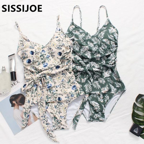 

one-piece suits summer deep-v bandage one pieces women floral girl swimwear push up swimsuit beach wear cute bathing suit