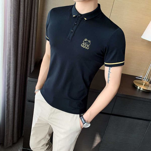 

summer polo shirt men bronzing fashions short sleeve casual sloim polo shirts black white business brand male clothes 210527, White;black