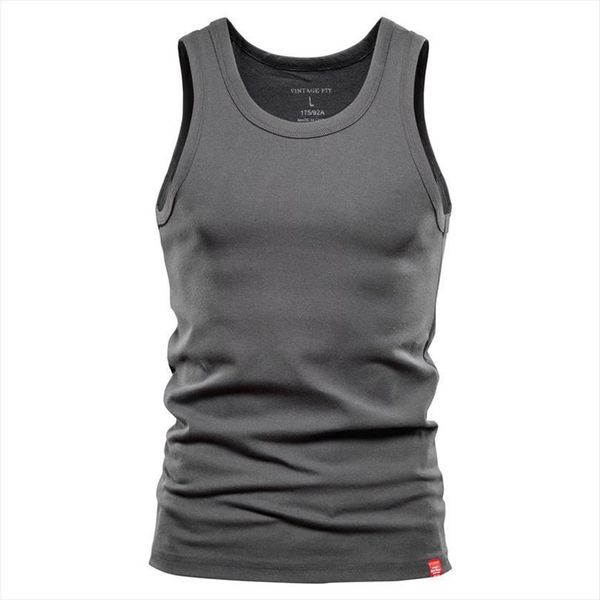 

aiopeson casual slim fit mens tank solid color quality 100% cotton gym clothing men sporting bodybuilding, White;black