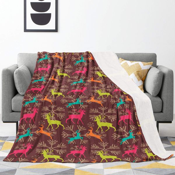 

blanket colorful reindeers and christmas snowflakes fleece blankets ultra-soft micro throw blanket warm bed throws for couch