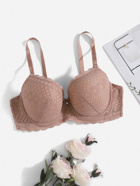 

plus scallop trim underwire bra e0jj#, Black;white