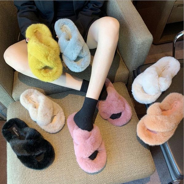 

women's wool slippers autumn and winter cotton casual shoes cross, Black