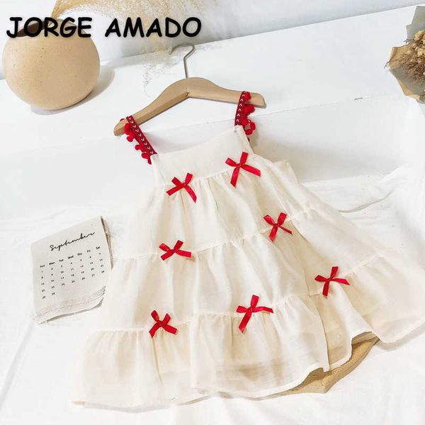 

summer kids girls dress patchwork sling red bow cute style princess e8971 210610, Red;yellow