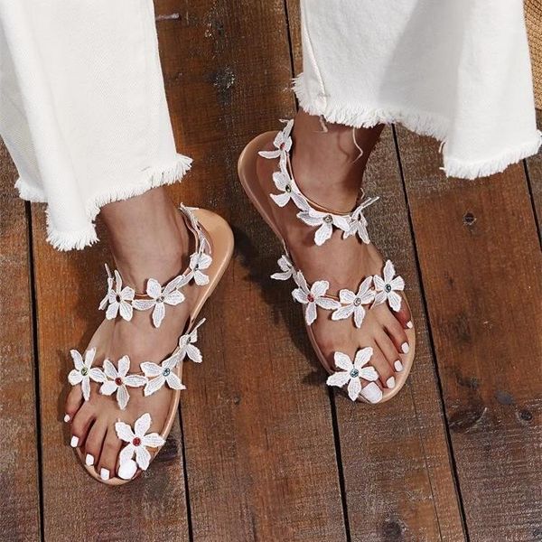 

sandals 2021 summer ladies shoes women flowers flat bohemian casual beach for woman sandalias mujer1, Black