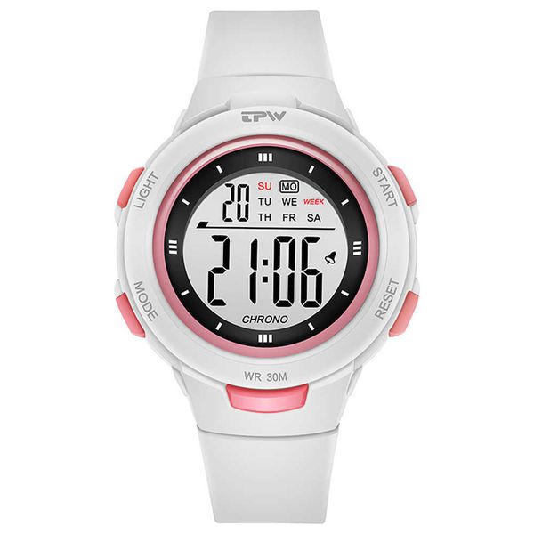 Mulheres relógio digital branco moda relógio alarme stopwatch esporte pulseira relógio k9021 mulheres relógios esportes conduzido relógio impermeável g1022